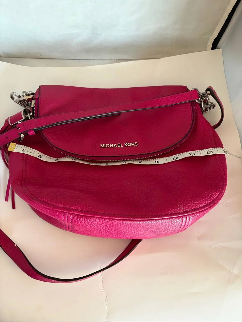 Michael Kors Hot Pink Pebbled Leather Crossbody with Tassel